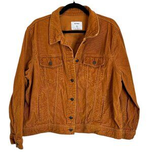 Old Navy Women's Corduroy Bomber Pumpkin Spice Jacket Button Up Sz XXL Pockets